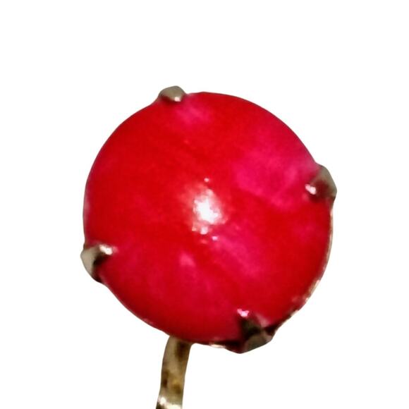 Vintage Red Drop Hearts Dangling Heart Earrings Gold Wrapped Clip On Screw Clasp - Picture 3 of 7